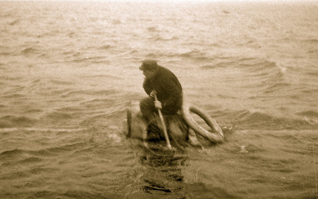 A refugee fleeing west on the Baltic Sea. Photo: Talis Forstmanis Archives