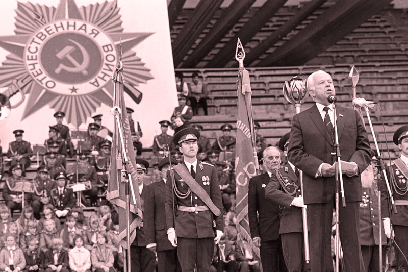 The Kremlin appointed Premier of Soviet occupied Estonia, Karl Vaino, giving a speech at the height of Brezhnev era russification in Estonia. 